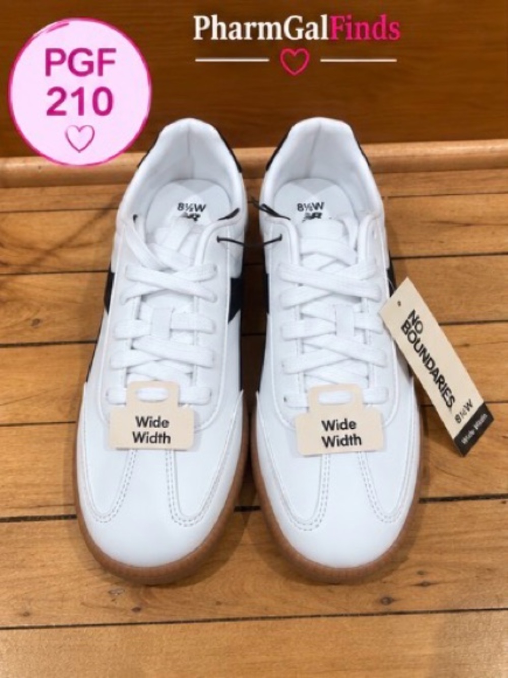 No Boundaries Retro Sneakers Women’s 8.5 Wide White Black Gum Sole New With Tags